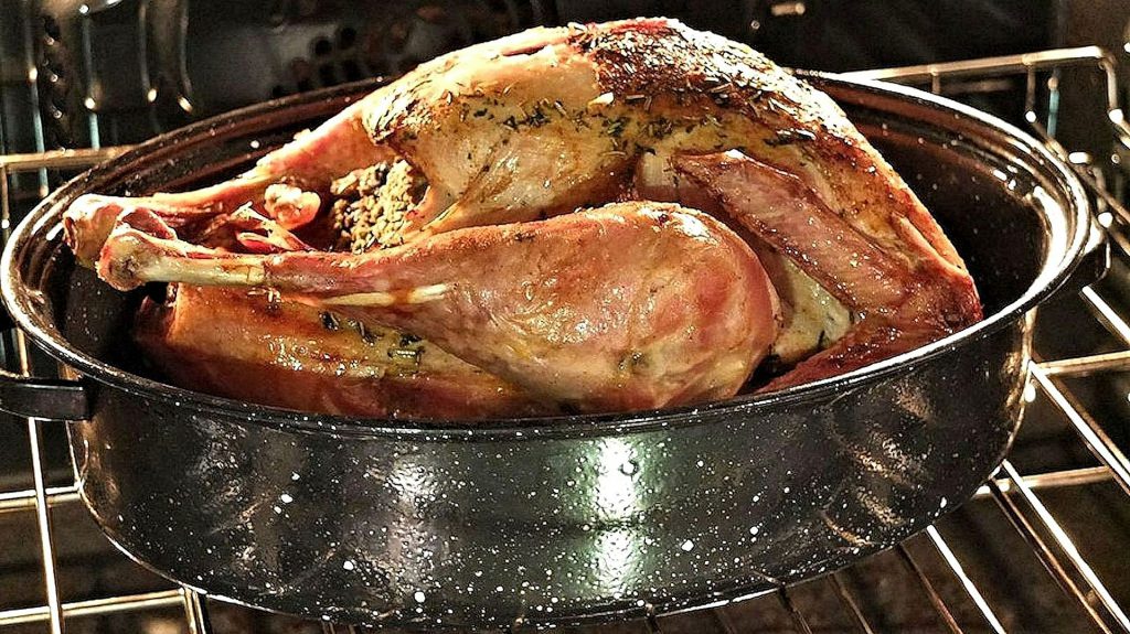 Roast turkey, roasting in the oven